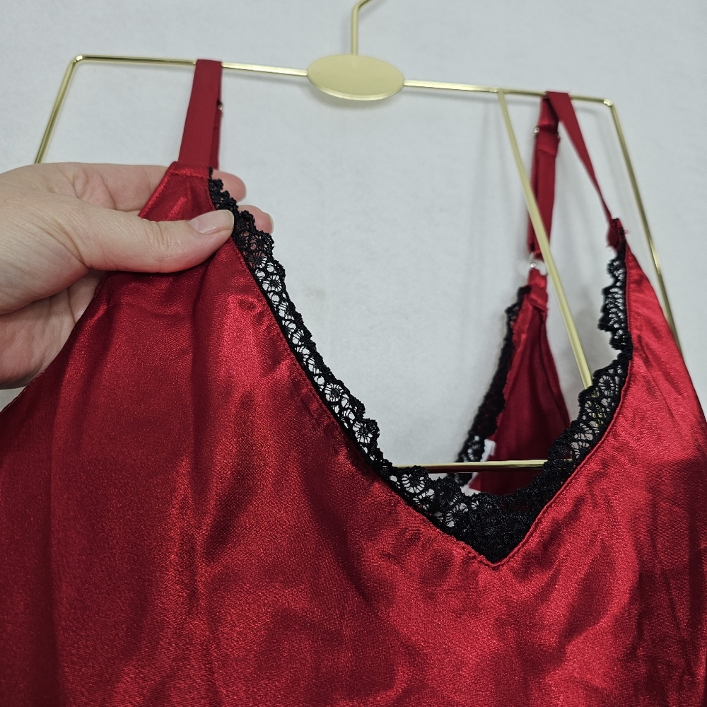 Oscar De La Renta Vintage 90's Red Satin Sleeveless Slip Nightie Medium - Picture 4 of 8